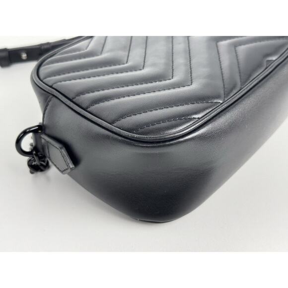 Gucci Matelassé Monochrome Small GG Marmont Chain Shoulder Bag Black B-9 - Picture 9 of 16